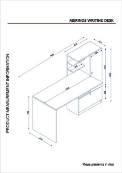 Birou Merinos, Furny Home, 150x62x120 cm, alb